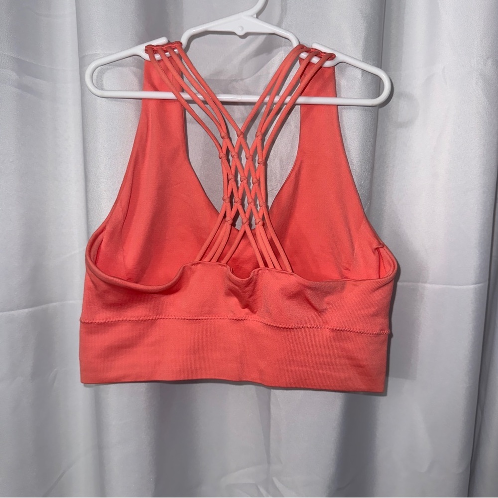 Vibrant Coral Strappy Sports Bra - Picture 2 of 4